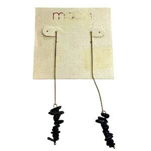 Macy’s Gold Chain Drop Earrings w/ Black Beads, NWT!